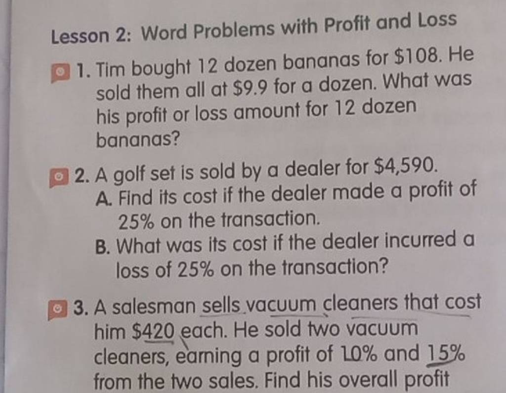 Lesson 2 Word Problems With Profit And Loss 1 Tim Bought 12 Dozen Banan 