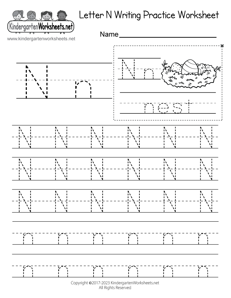 Letter N Writing Practice Worksheet Free Printable Digital PDF