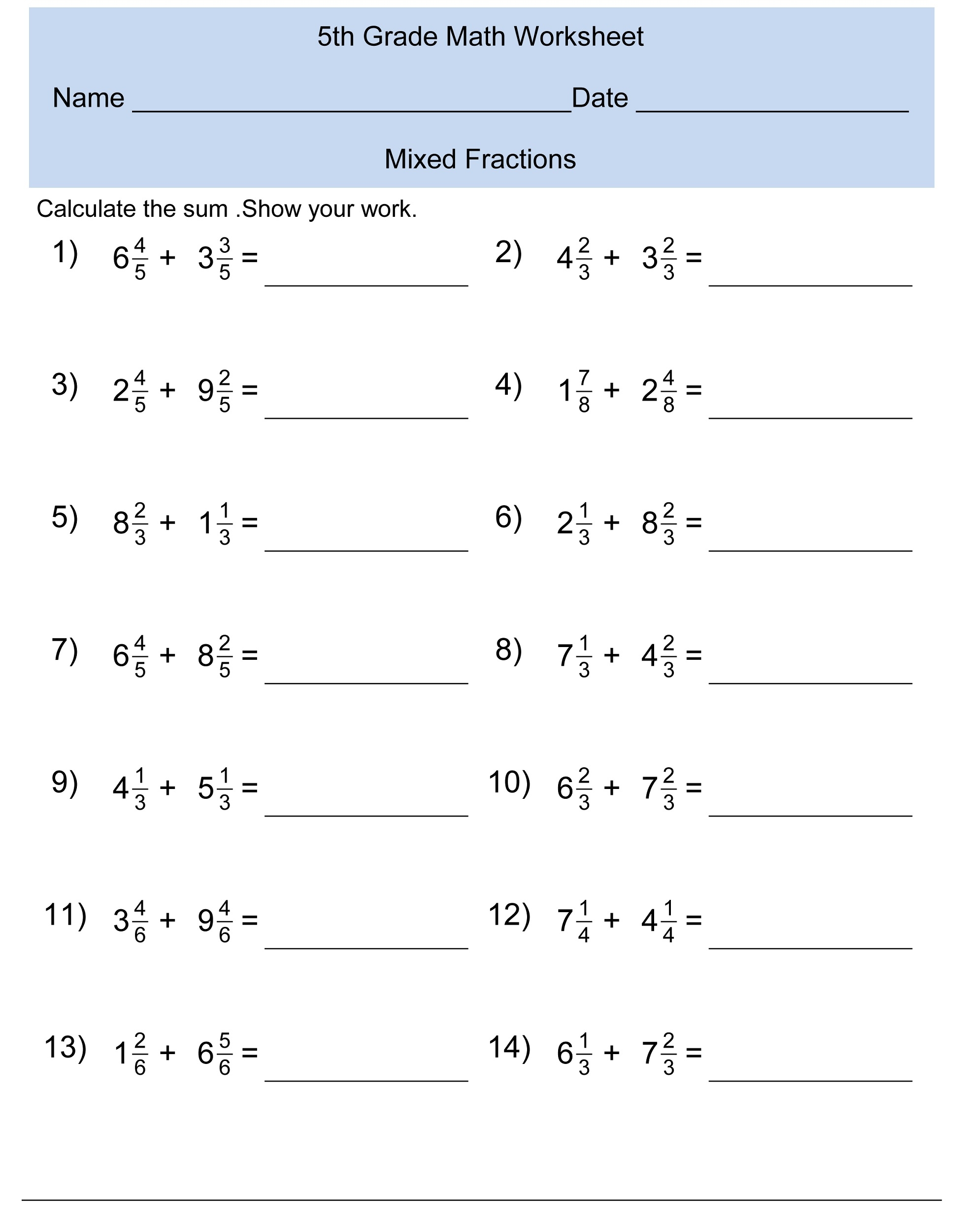 Math For 5th Graders Worksheets