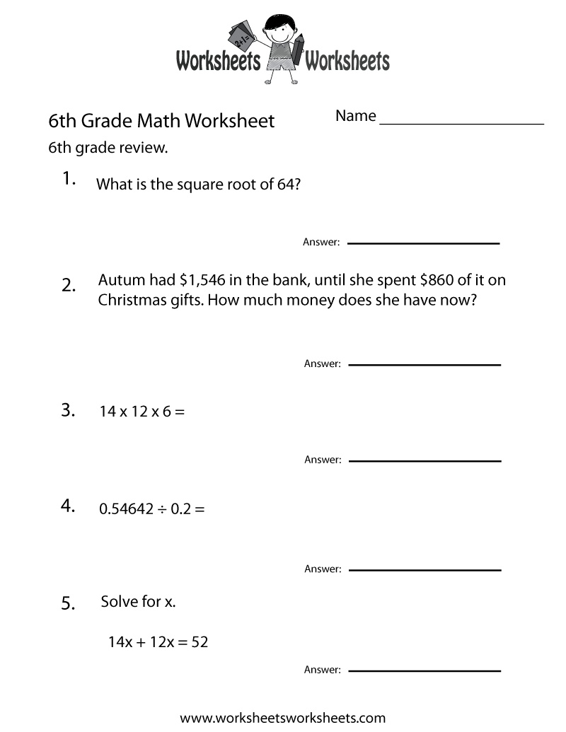 Math For Sixth Graders Worksheets