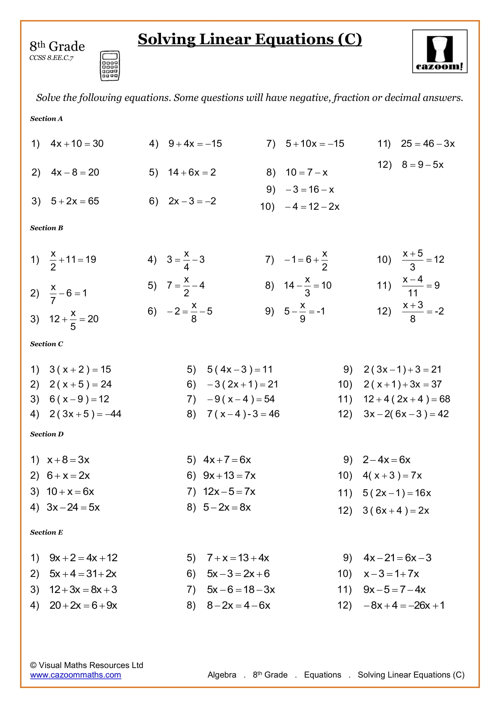 Math Worksheets For 8th Graders Free Printable