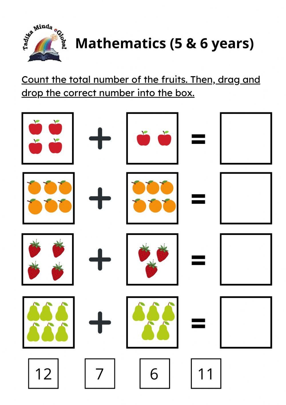 Mathematics 5 6 Years Old Fruits 1 Worksheet Live Worksheets 