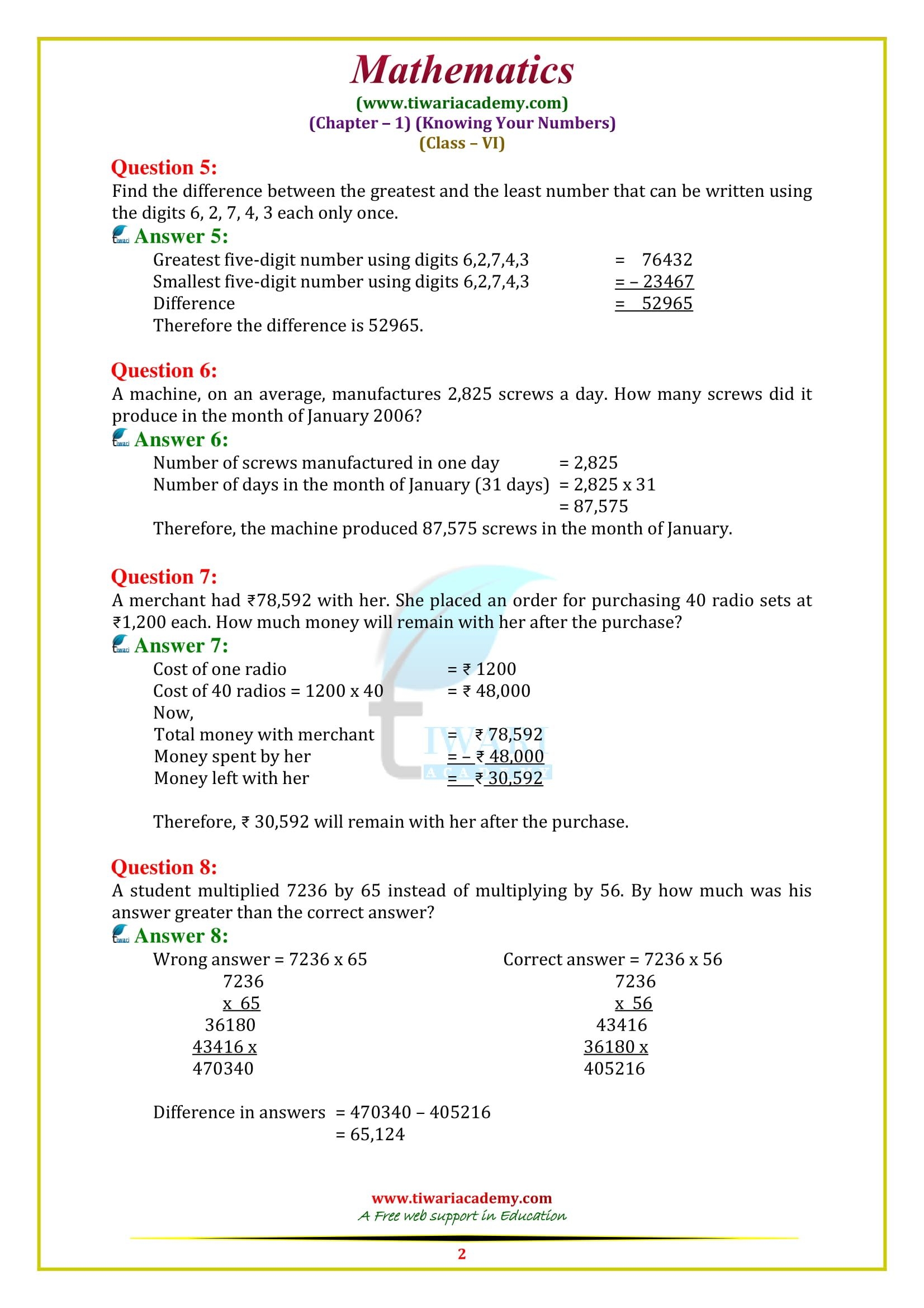 Maths Worksheet For Class 3