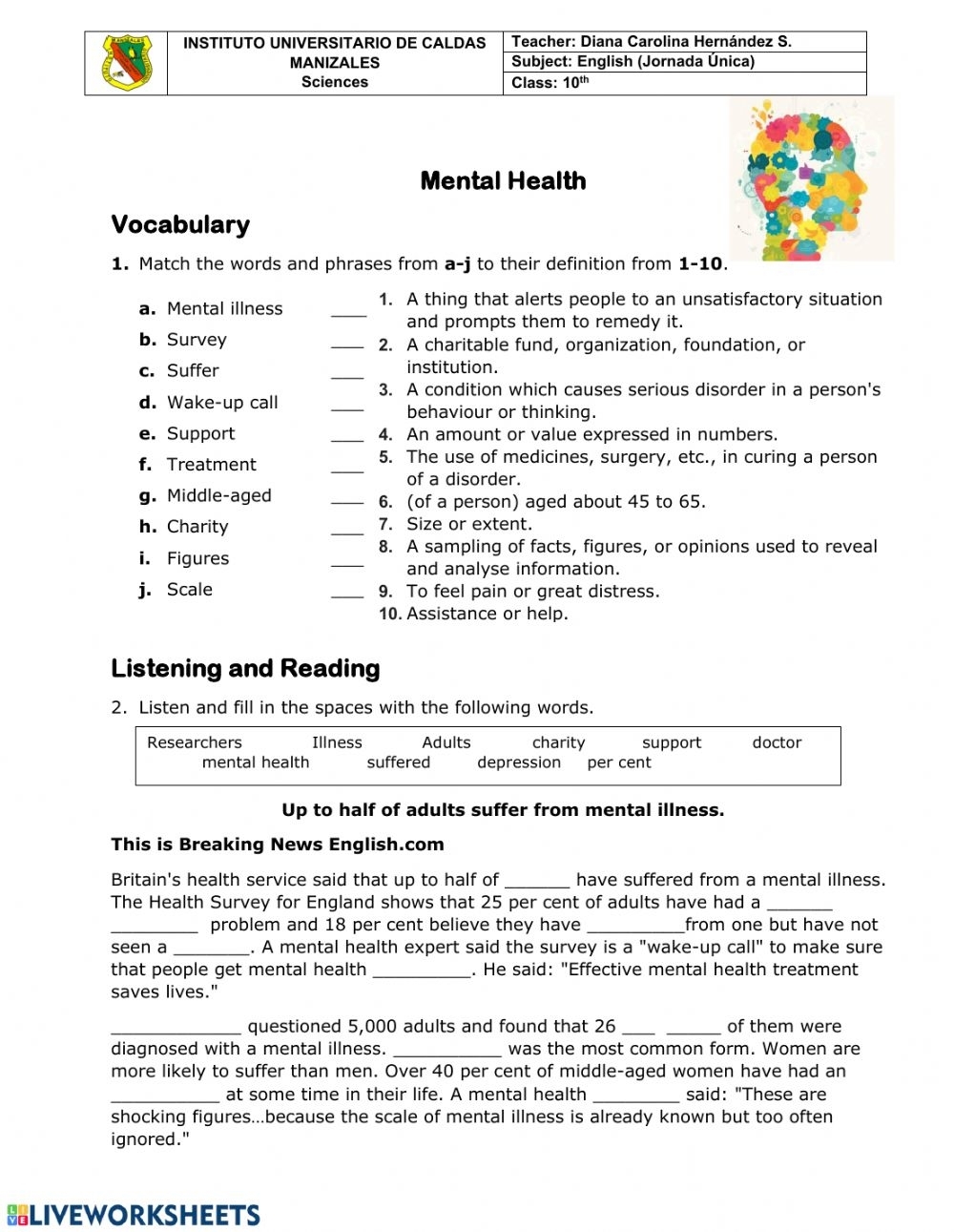 Mental Health Worksheet Printable Worksheets