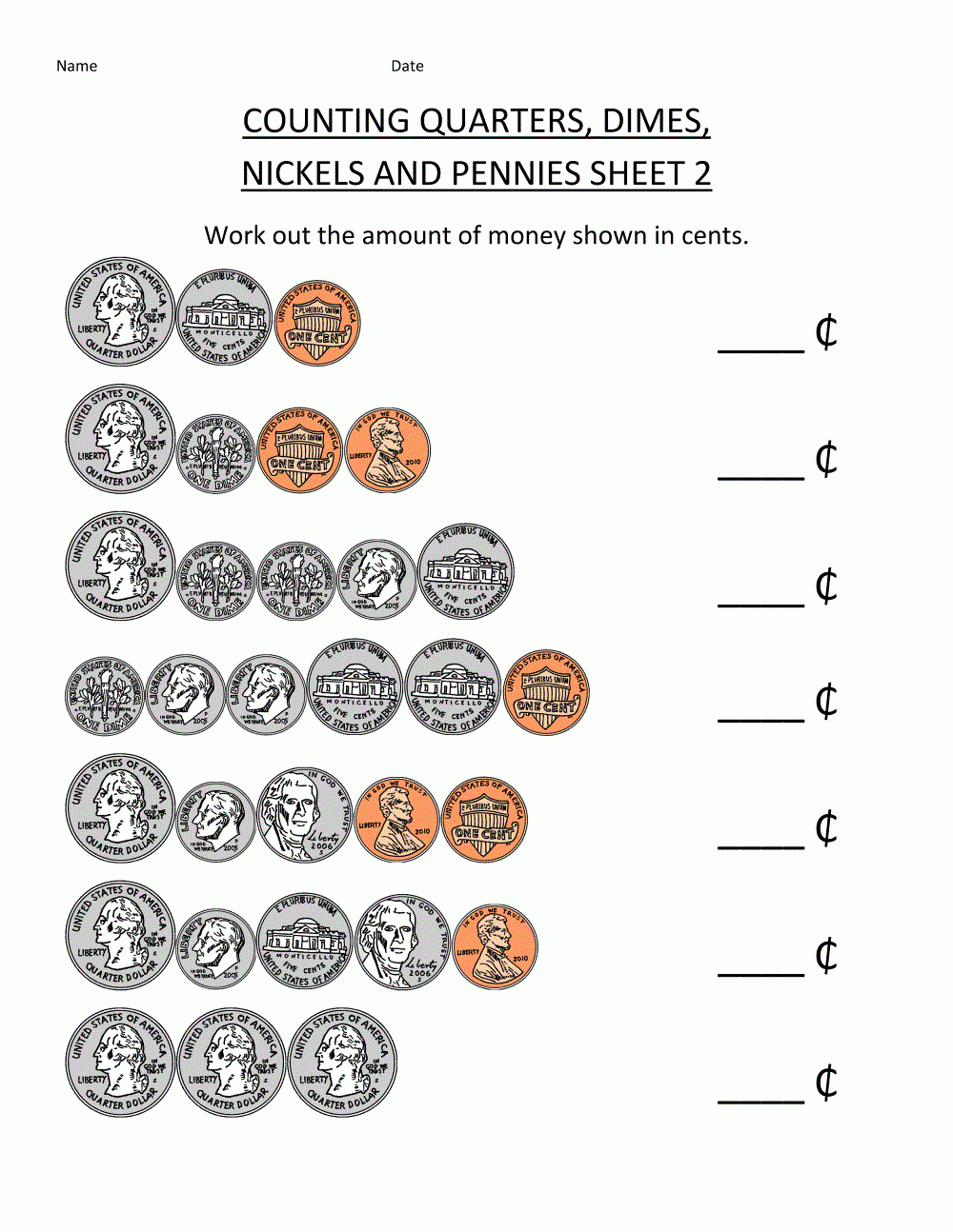 Money Math Worksheets Learning Printable