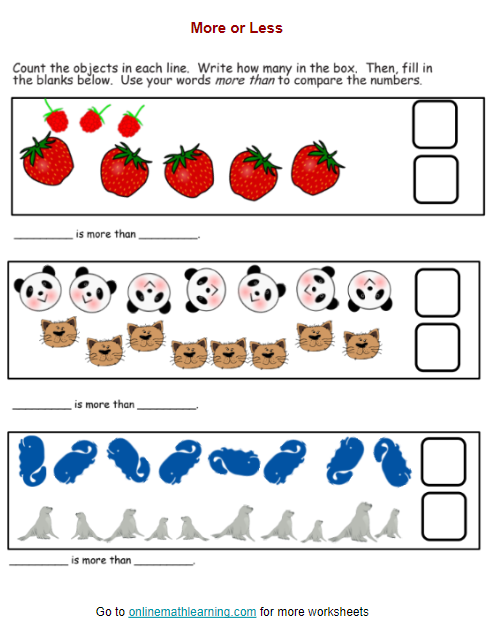 More Or Less Worksheets kindergarten Printable Worksheets Library