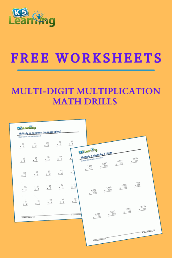 Multi digit Multiplication Math Drill Worksheets K5 Learning