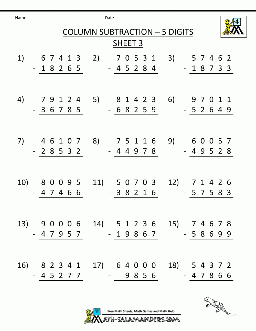 Multi digit Subtraction Worksheets Multi digit Subtraction Worksheets