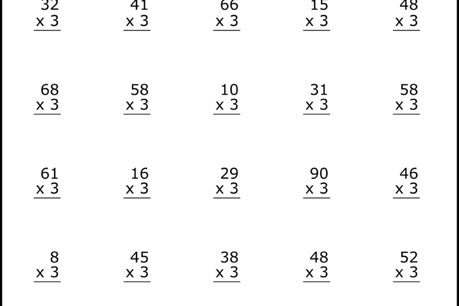 Multiplication Worksheets 2 Digit By 1 Digit Math Drills Free