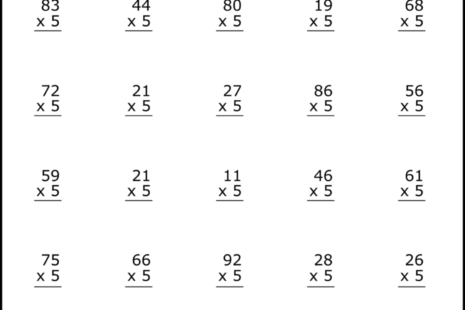 Multiplication Worksheets 2 Digit By 1 Digit Math Drills Free