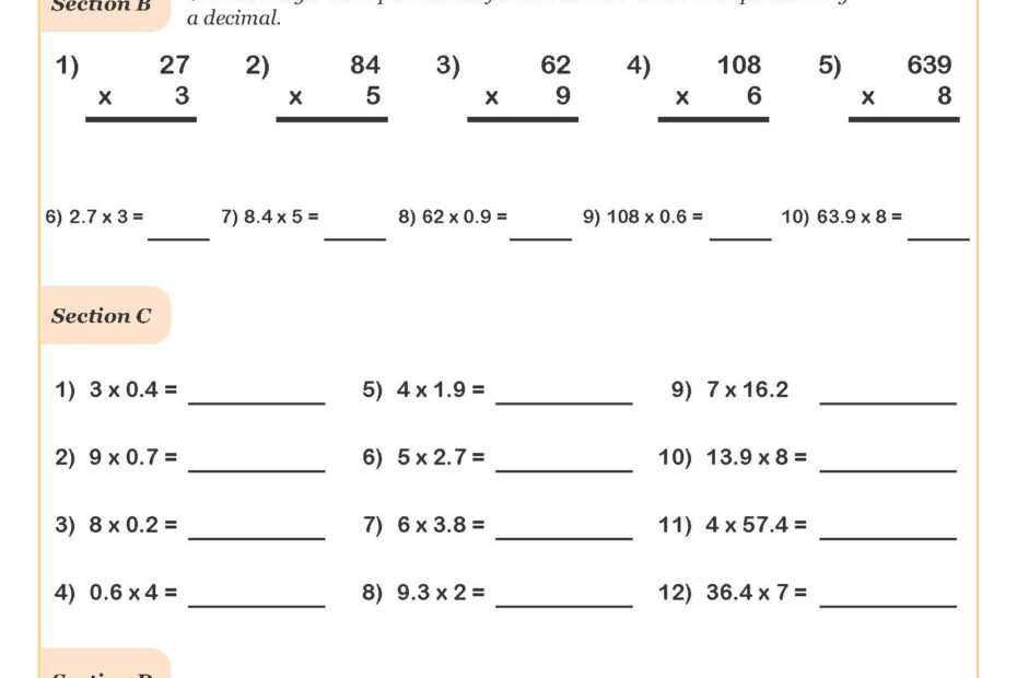 Multiplying Decimals Worksheets Practice Sheets For Decimal