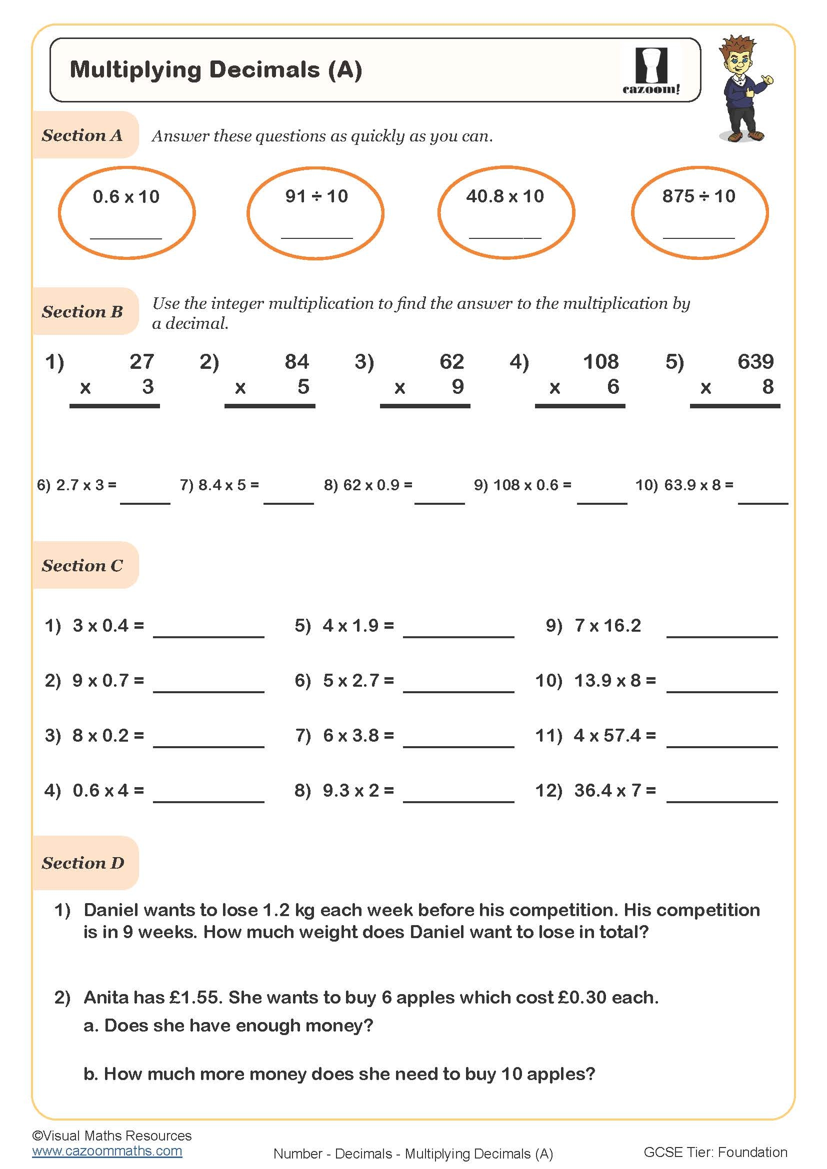 Multiplying Decimals Worksheets Practice Sheets For Decimal 