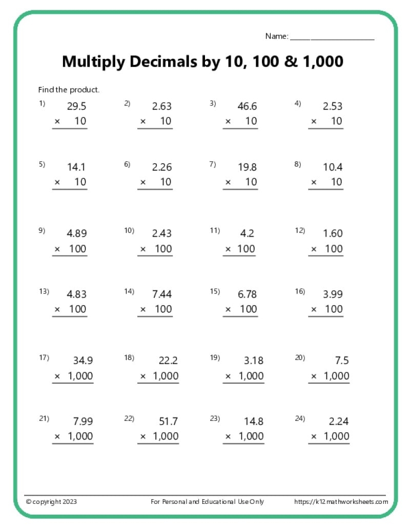 Multiplying Decimals Worksheets Worksheets Library