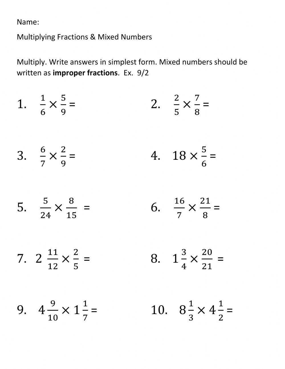 Multiplying Fractions Worksheets Worksheets Library