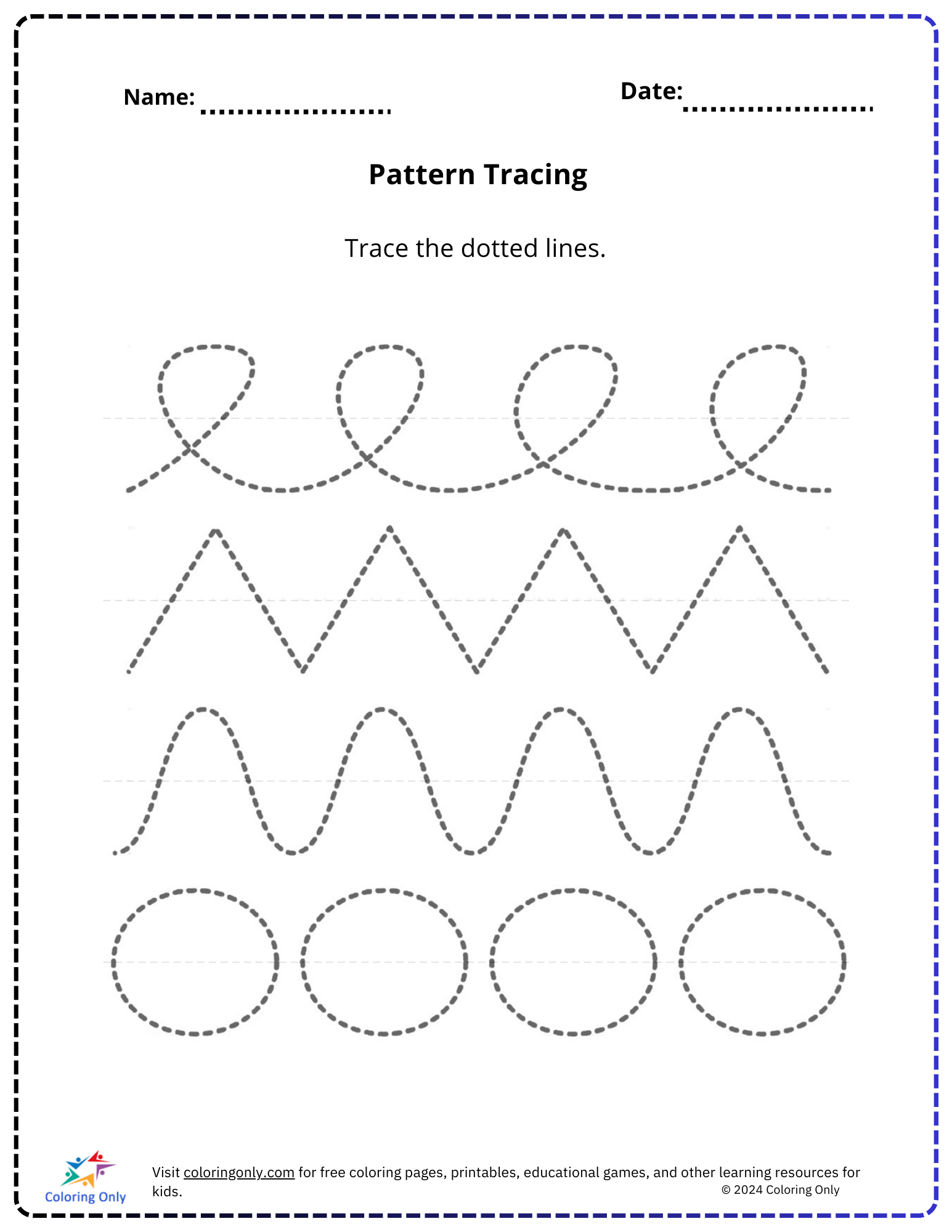 Pattern Tracing Free Printable Worksheet