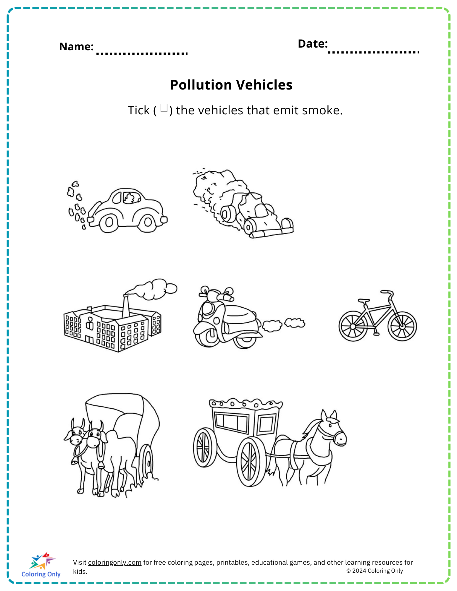 Pollution Vehicles Free Printable Worksheet