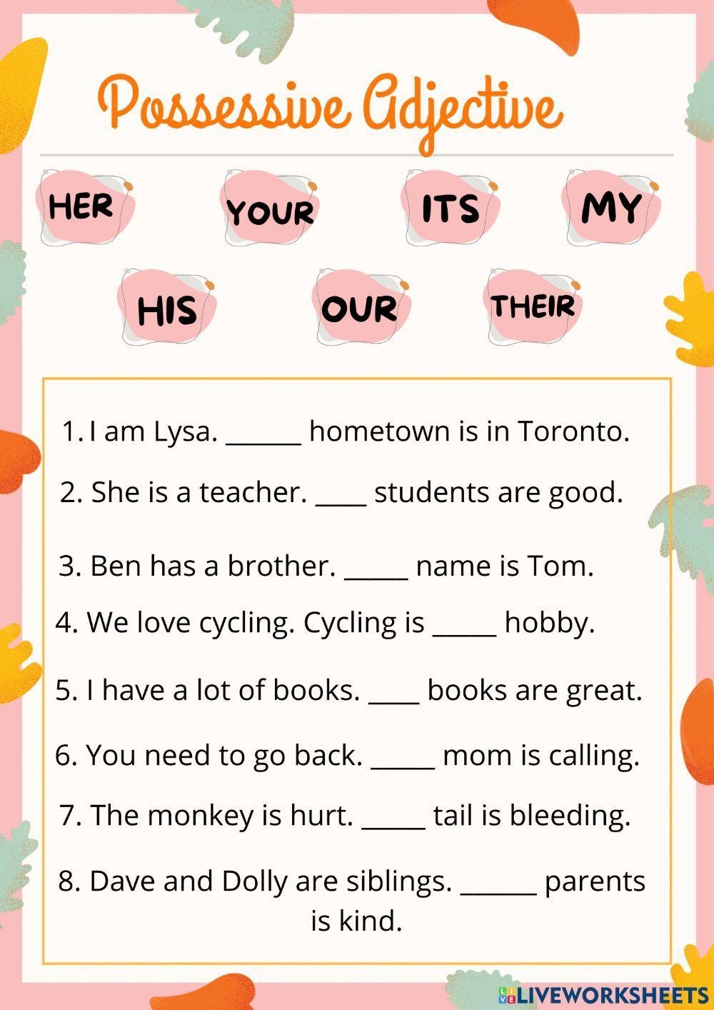 Possessive Adjective Online Practice Live Worksheets Worksheets Library