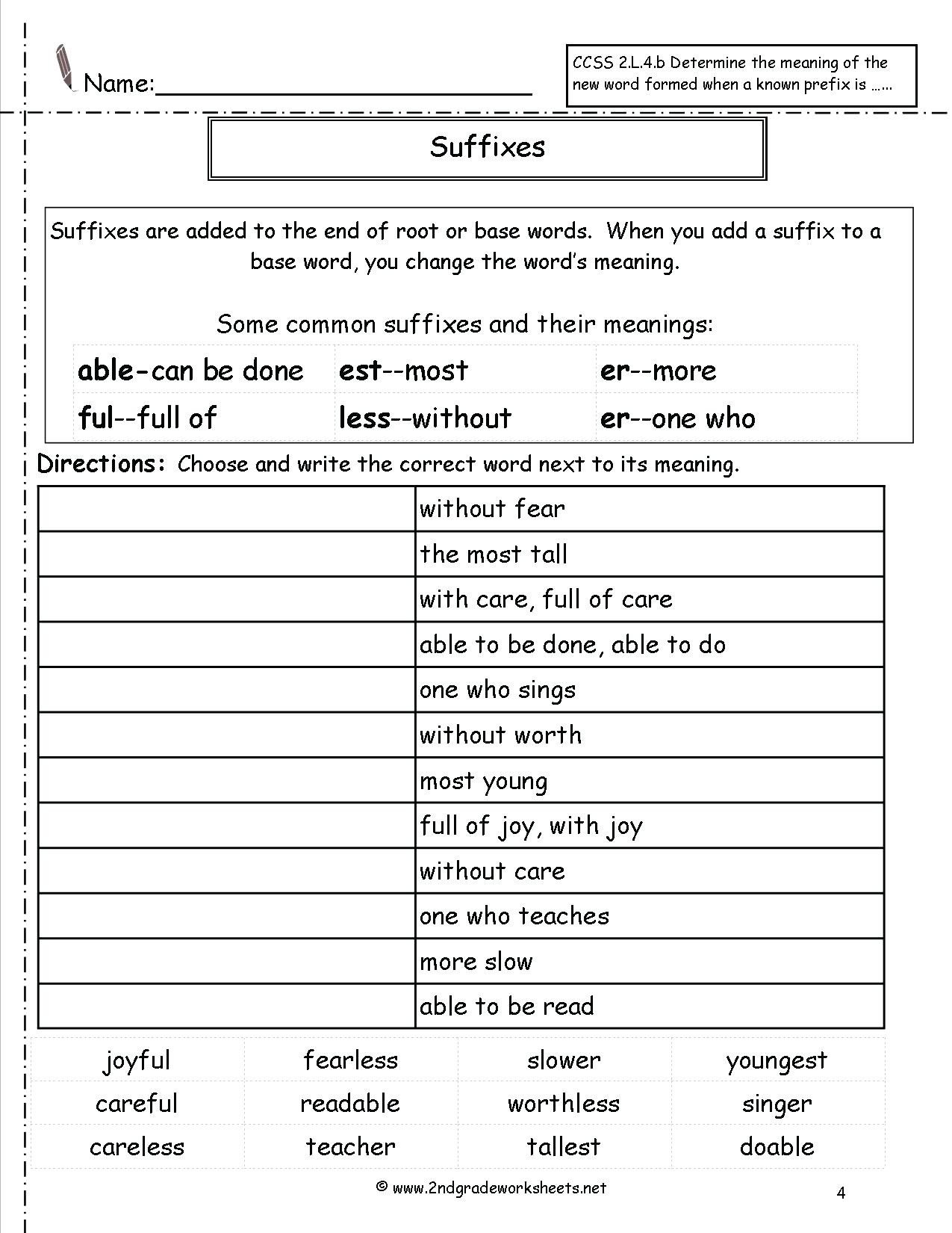 Prefix And Suffix Worksheets Second Grade