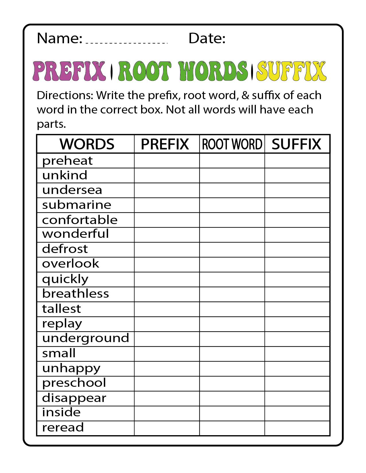 Prefix Suffix And Root Word Activity Pack With Posters For 2nd 3rd 