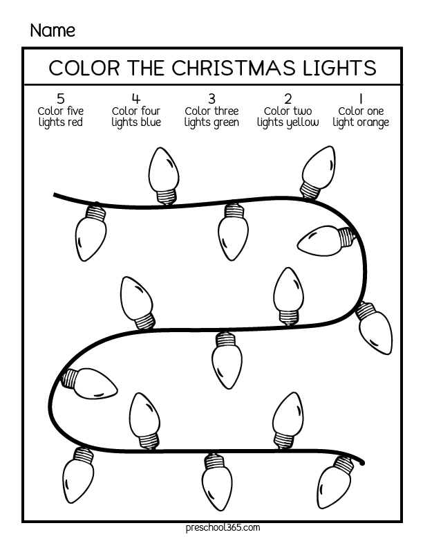 Preschool christmas count and color activity worksheets for homeschool 