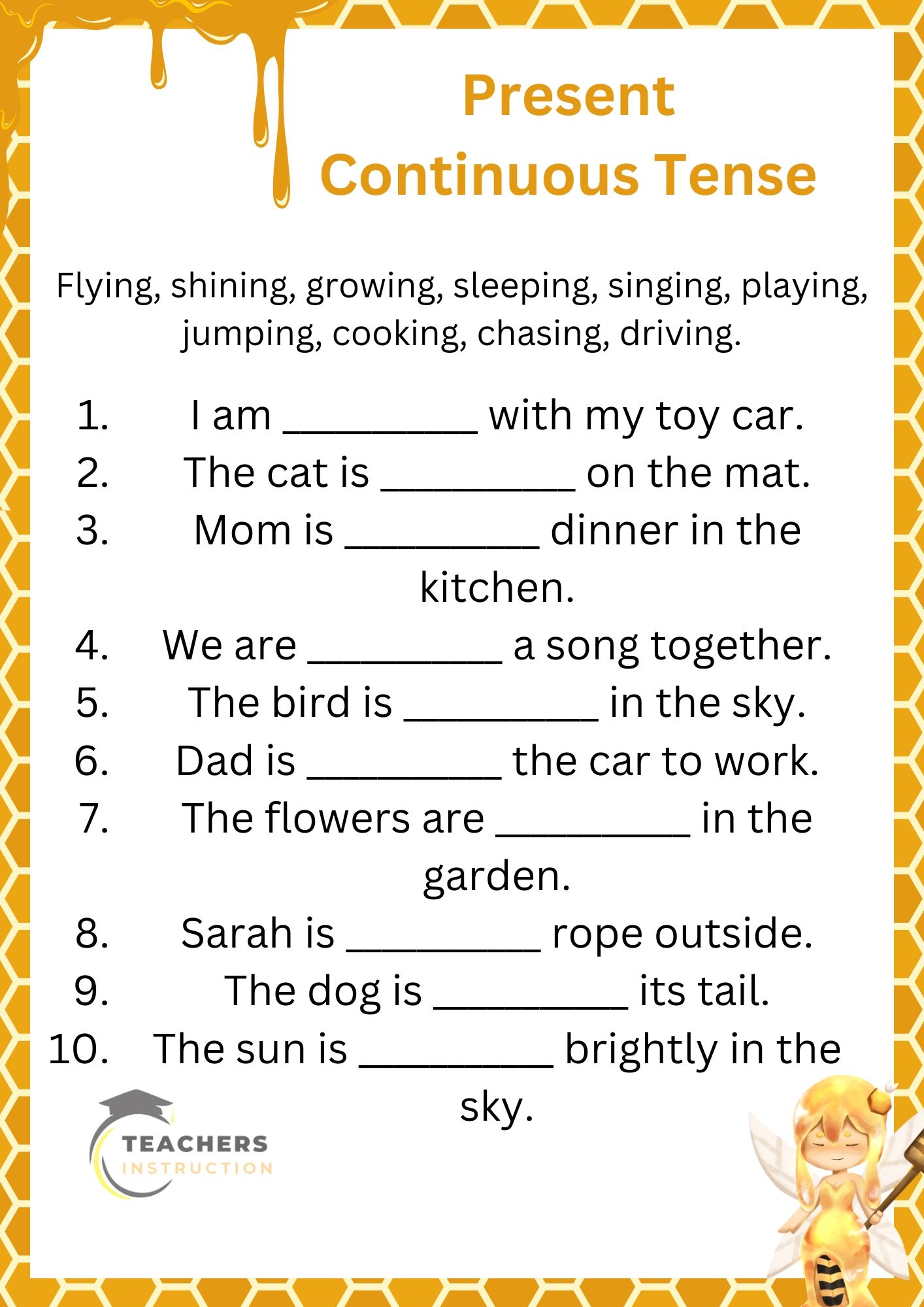 Present Continuous Tense Worksheet For Grade 1