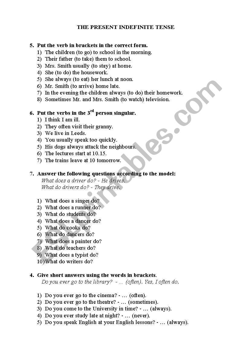 Present Indefinite Tense Worksheets Worksheets Day