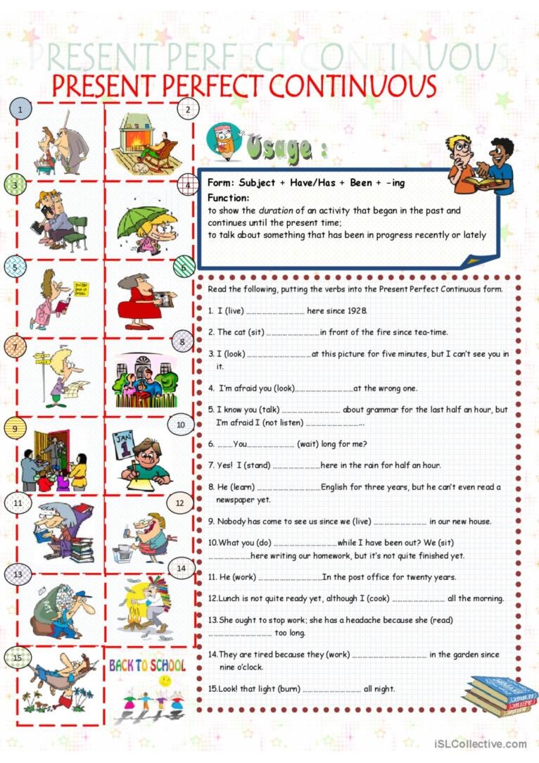 Present Perfect Continuous Tense English ESL Worksheets Pdf Doc 