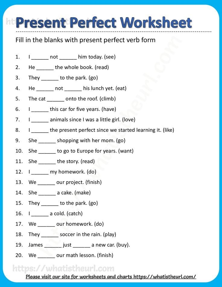Present Perfect Tense Form Of Verbs Worksheet