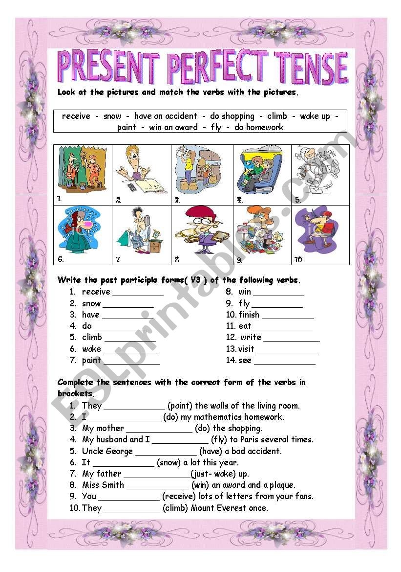 Present Perfect Tense Worksheet Prntbl concejomunicipaldechinu gov co