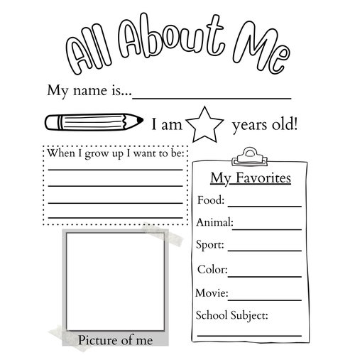 PRINTABLE All About Me Worksheet Printable Activity For Kids Etsy