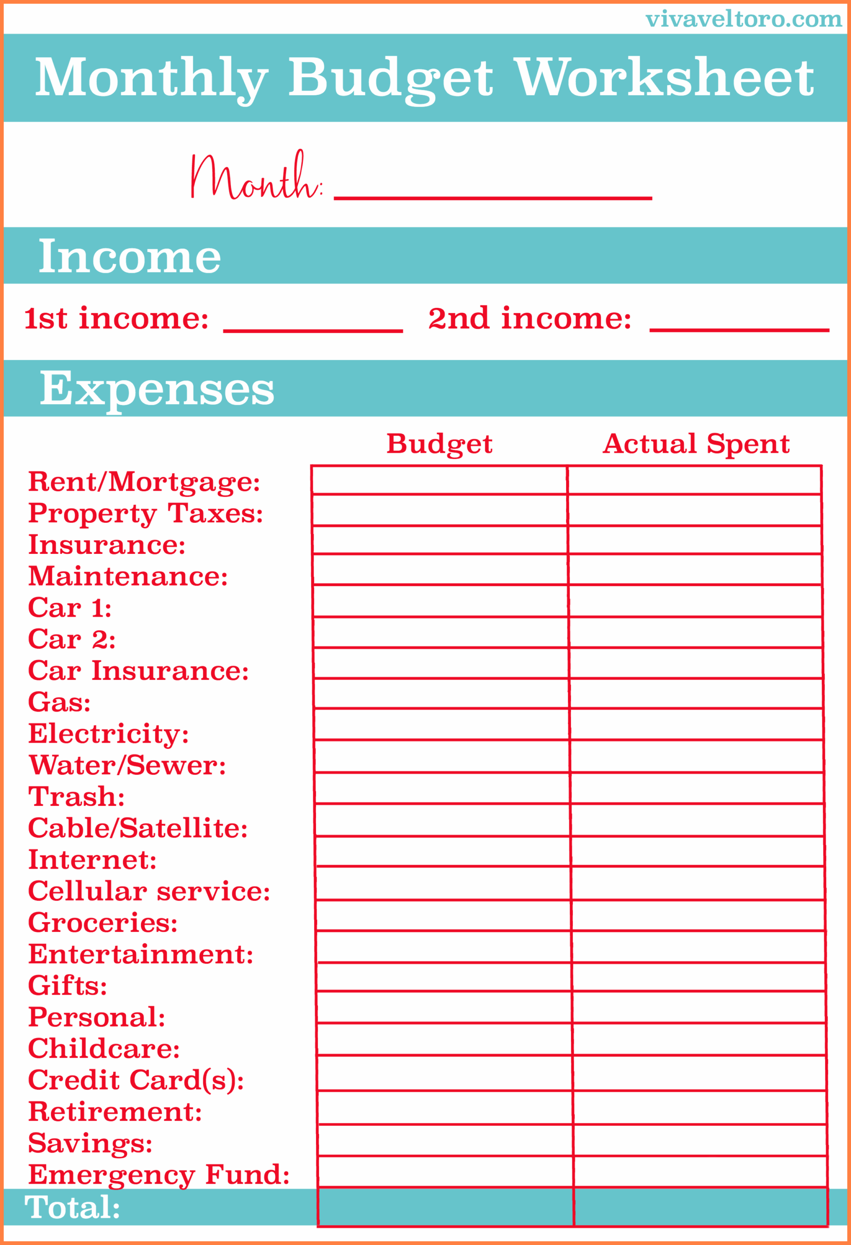Printable Budget Worksheet Pdf Db excel