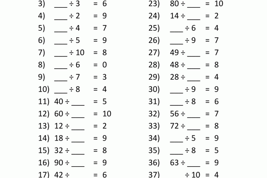 Printable Division Worksheets 3rd 4th Grade