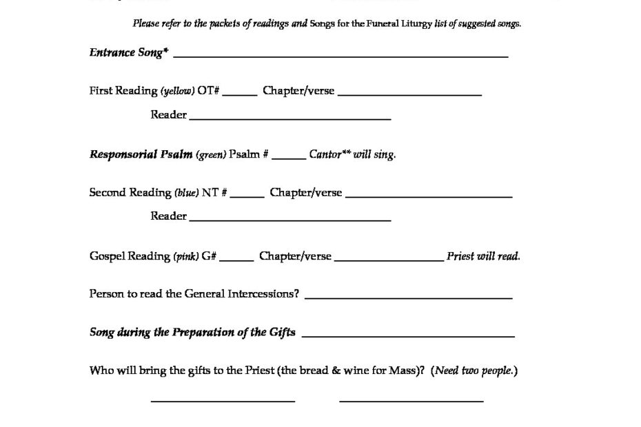 Printable Funeral Pre Planning Worksheet Printable Word Searches