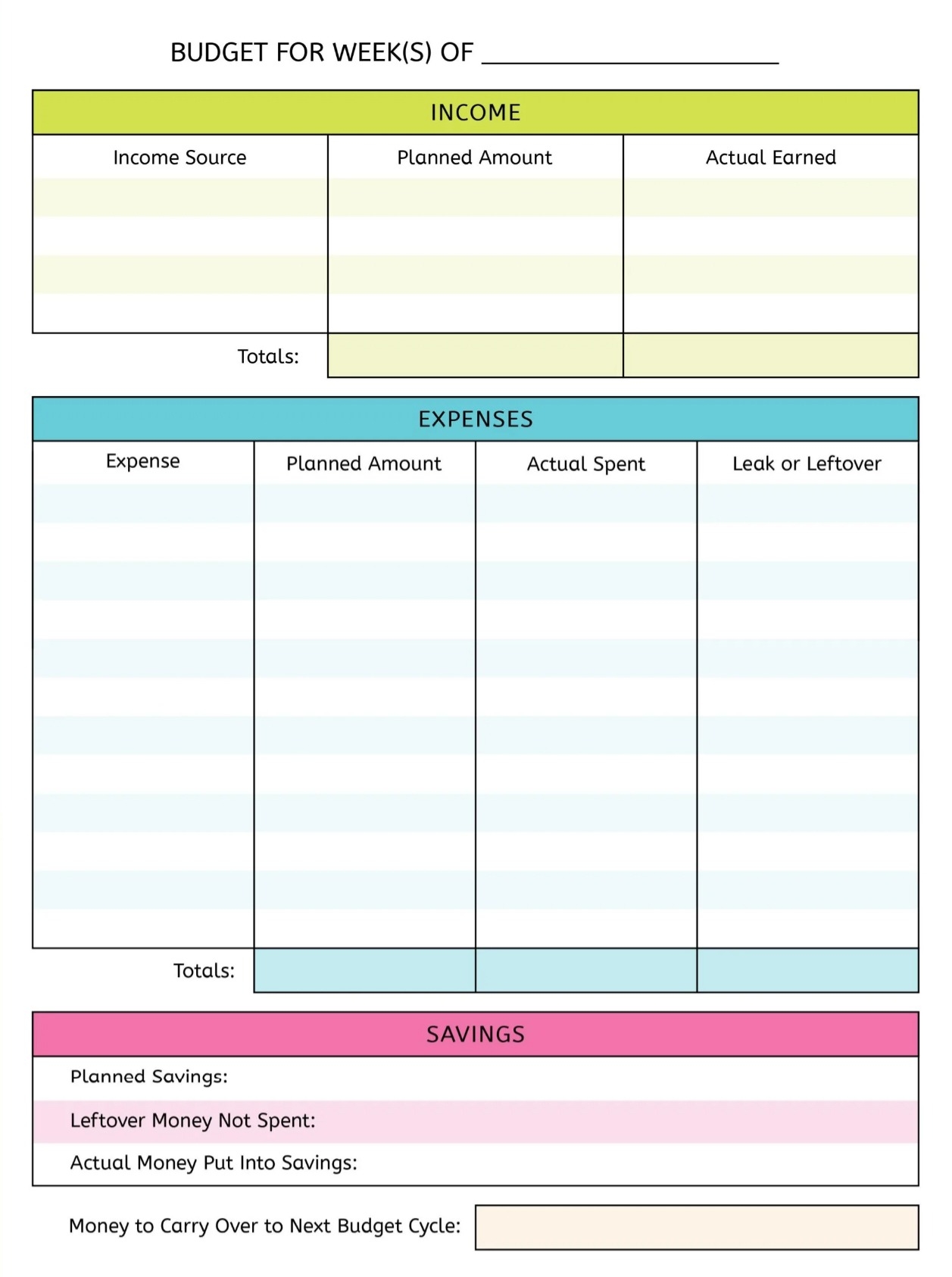 Printable Gail Vaz Oxlade Budget Worksheet