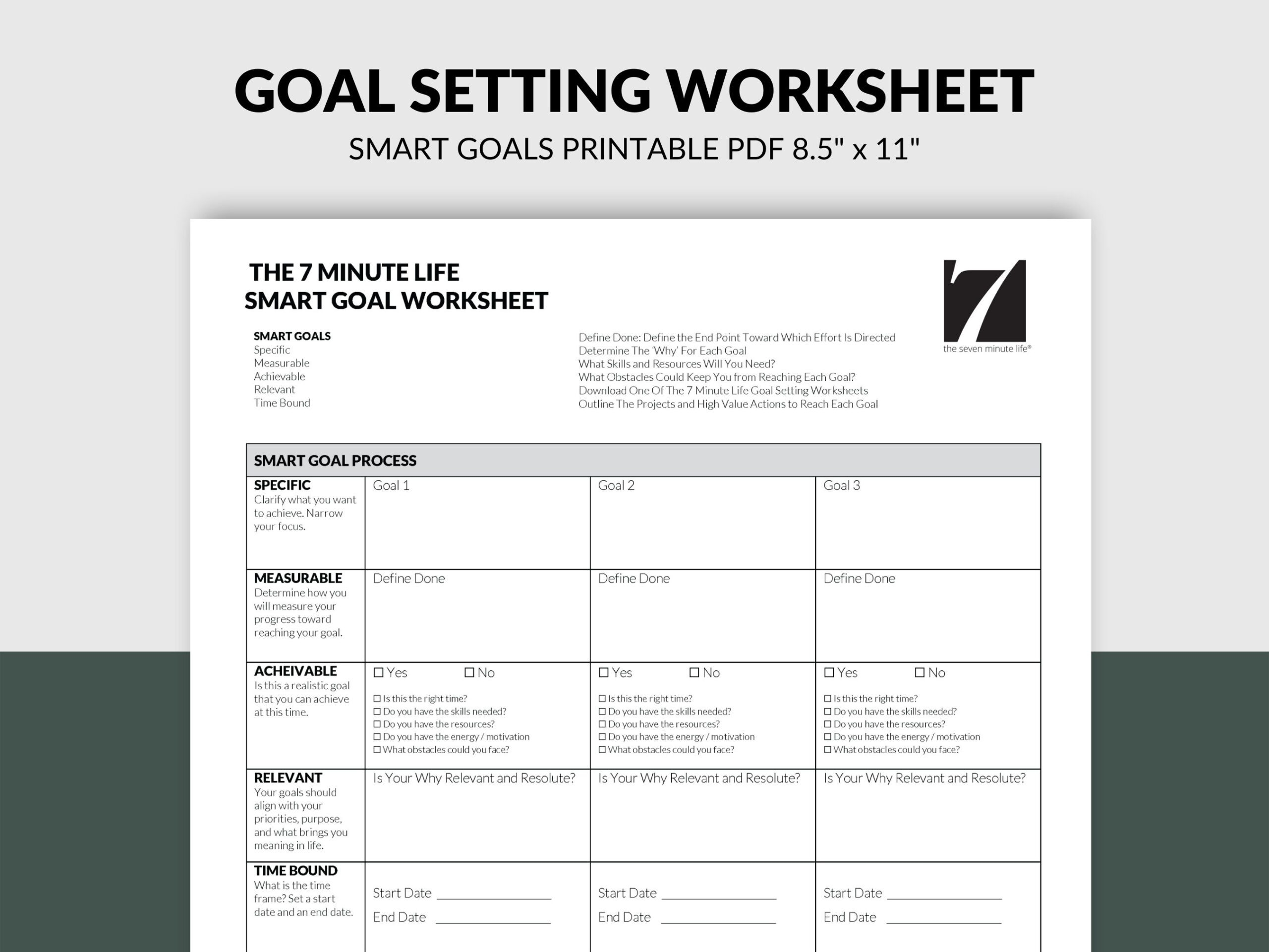 Printable Goal Setting Worksheet The 7 Minute Life