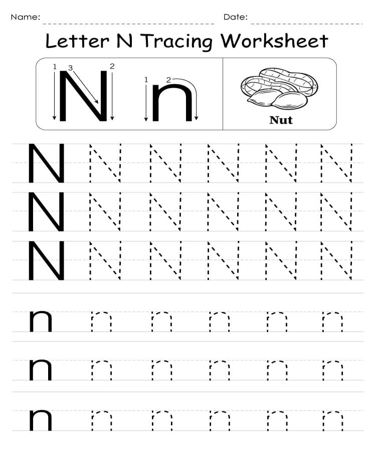 Printable Letter N Tracing Worksheet Free Free Download And Print For 