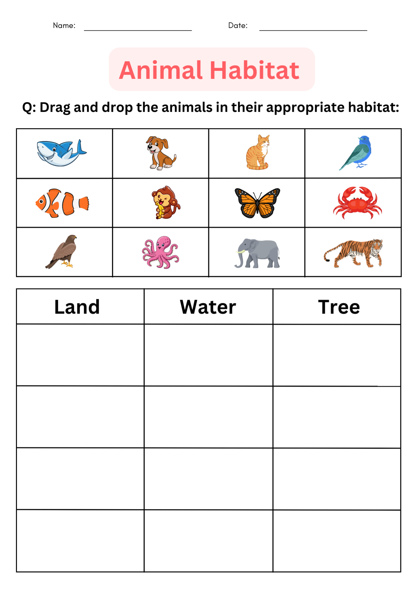 Printable Matching Activity Animal Habitats Worksheets For Grade 1 2 