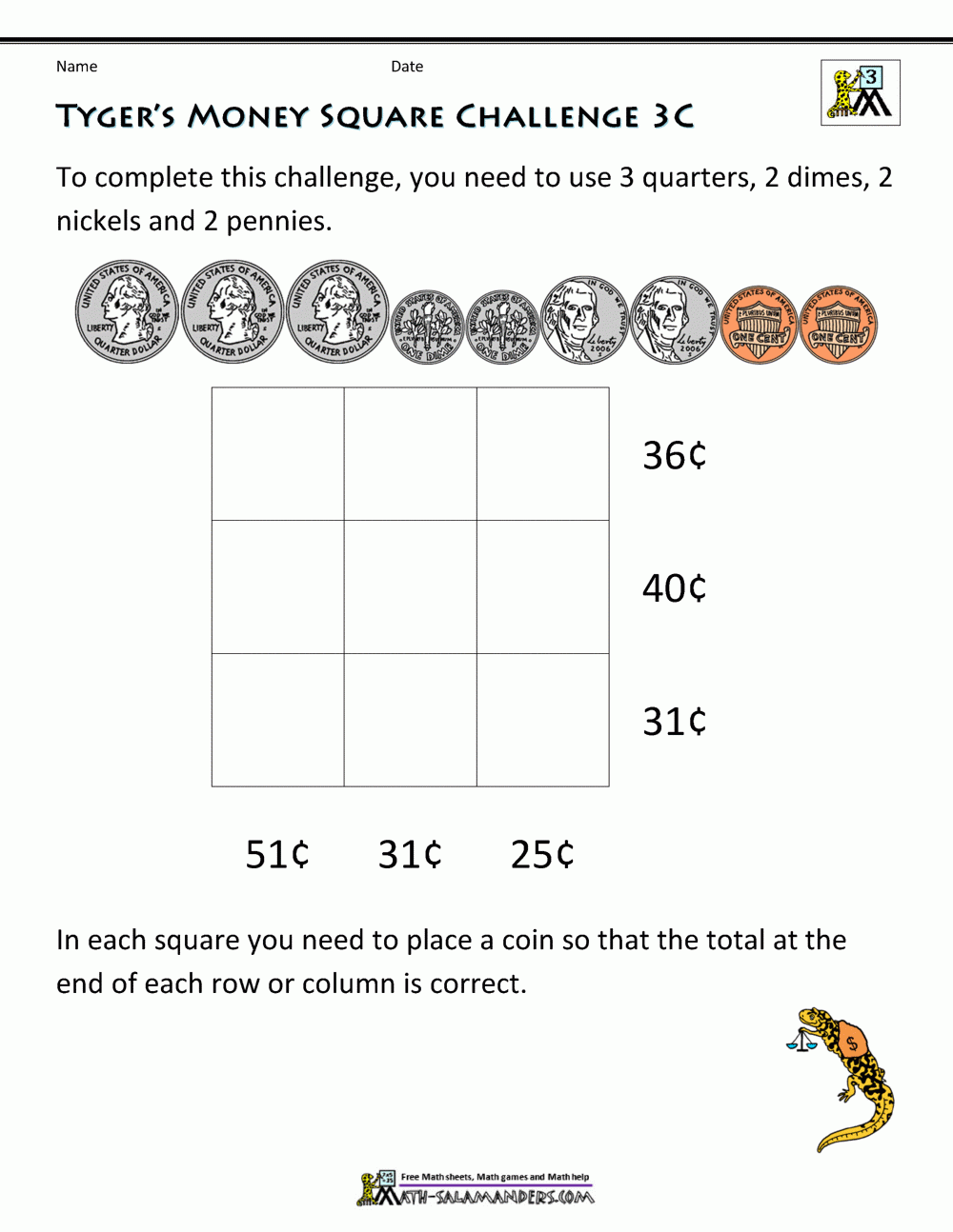 Printable Money Worksheets 3rd Grade Money Challenges