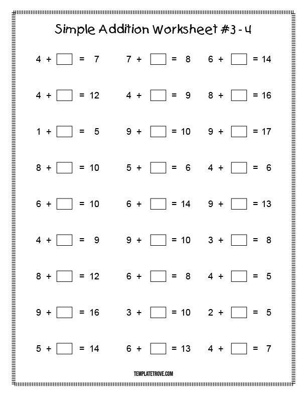 Printable Simple Addition Worksheet 3 For Kindergarten And 1st Graders