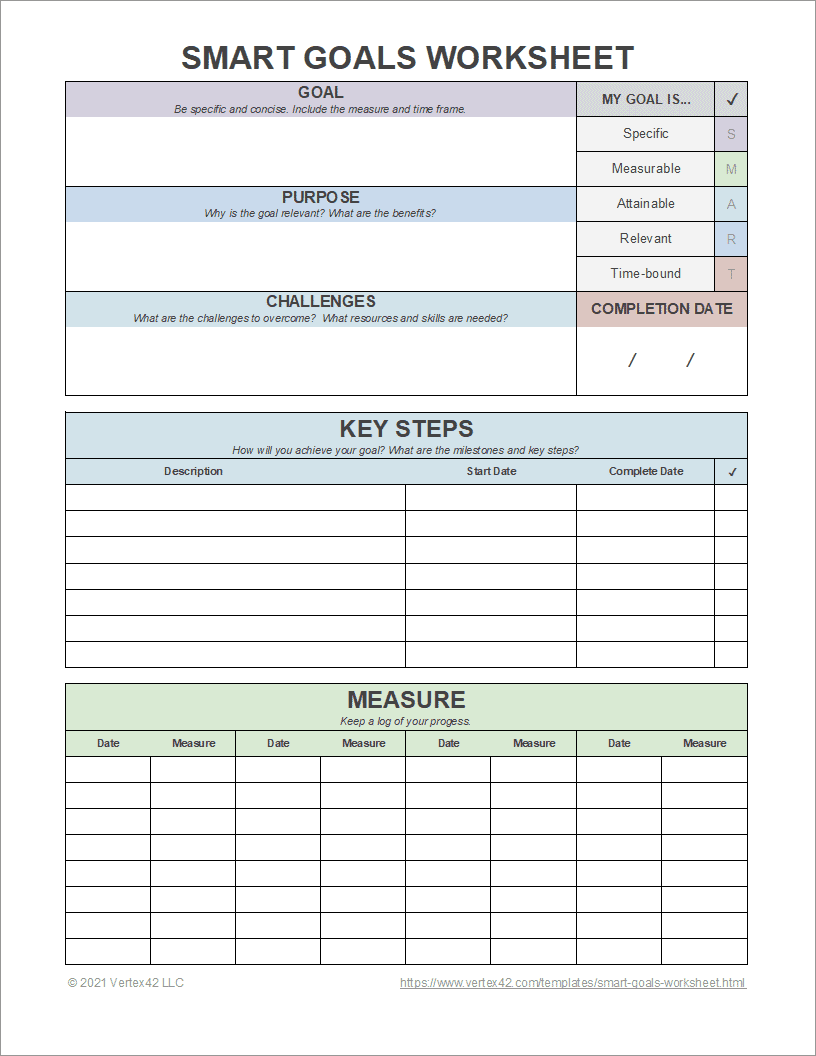 Printable Smart Goals Worksheet