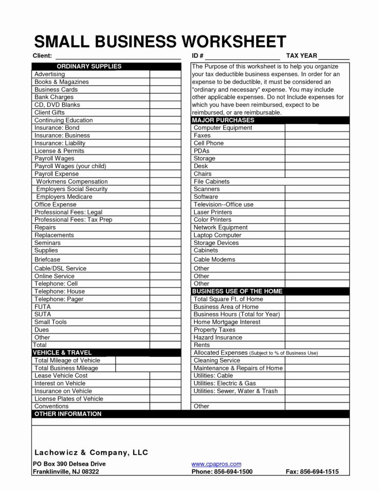 Printable Tax Deduction Worksheet Db excel