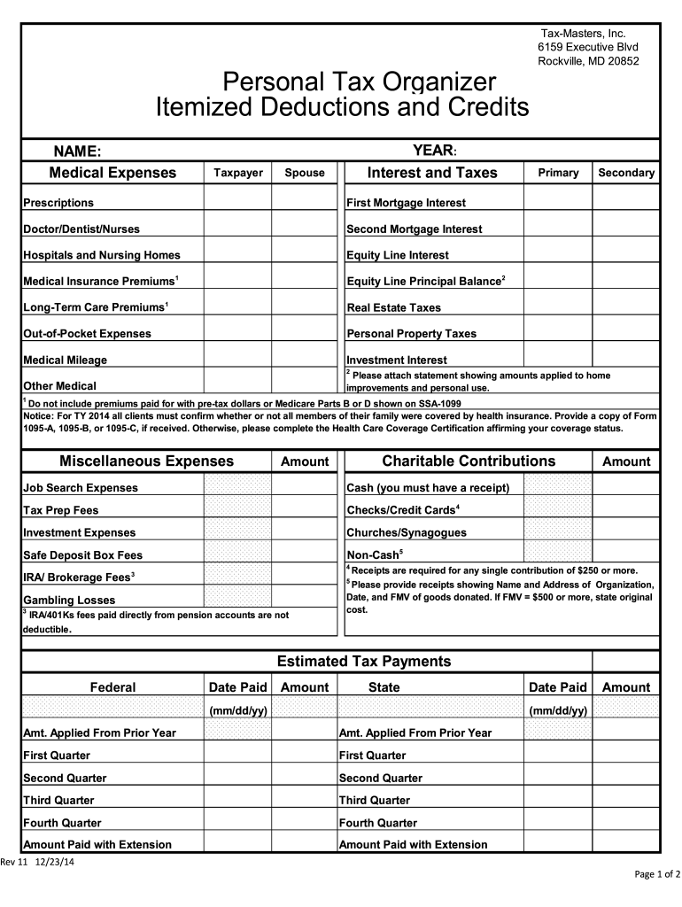 Printable Tax Deduction Worksheet Fill Online Printable Fillable 