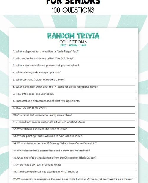 Printable Trivia For Seniors Worksheets Library