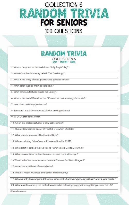 Printable Trivia For Seniors Worksheets Library