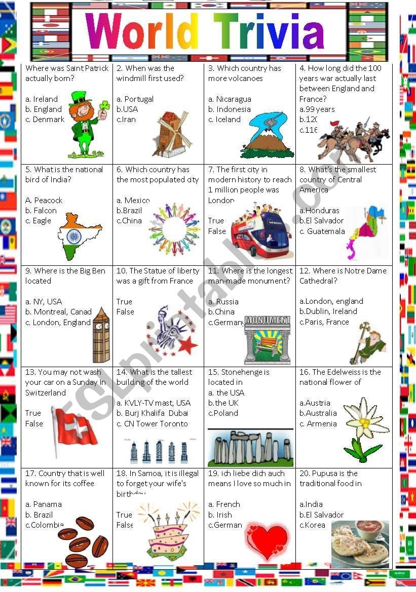 Printable Trivia Worksheets Printable Words Worksheets