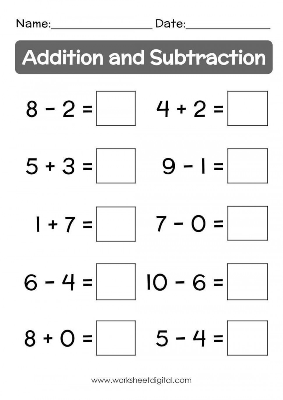 Printable Worksheet Addition And Subtraction Printable PDF Template