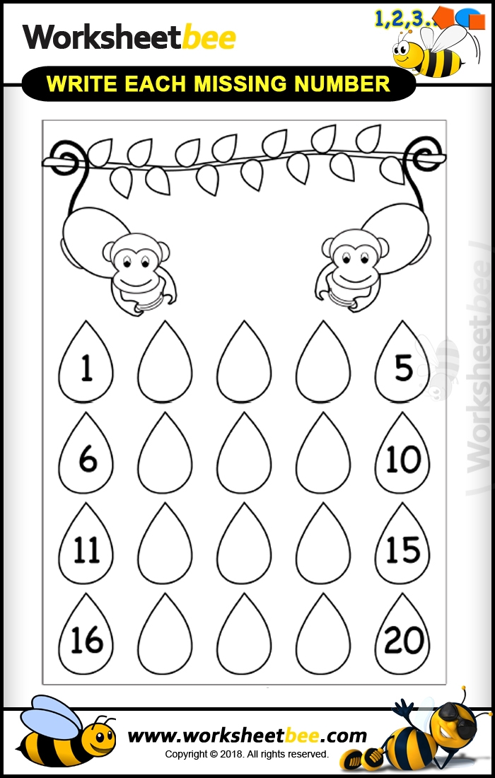 Printable Worksheet For Kids About Write Each Missing Number 1 20 
