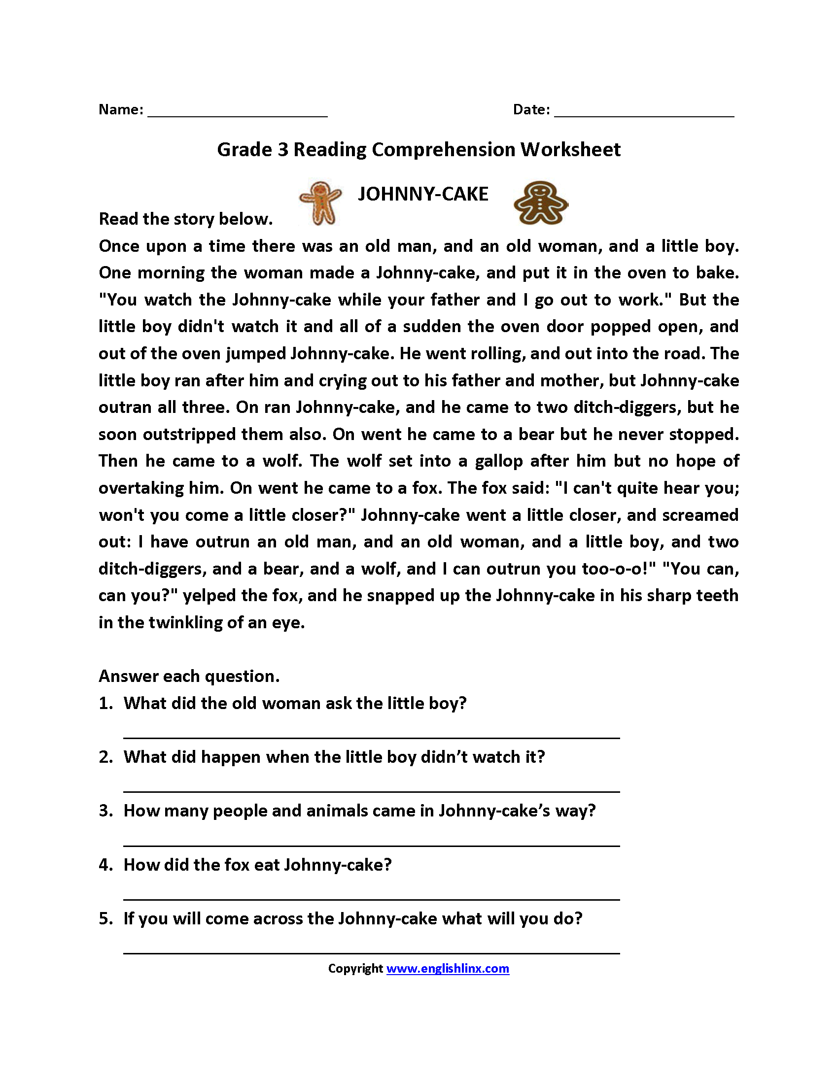 Printable Worksheets For 3rd Grade Reading