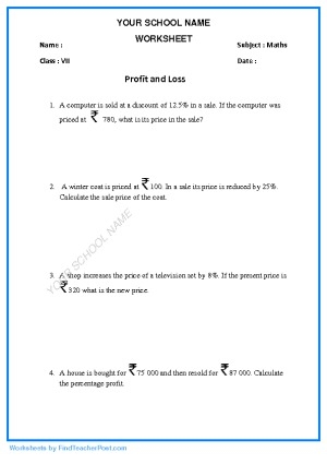 Profit And Loss Find Teacher Post Worksheets