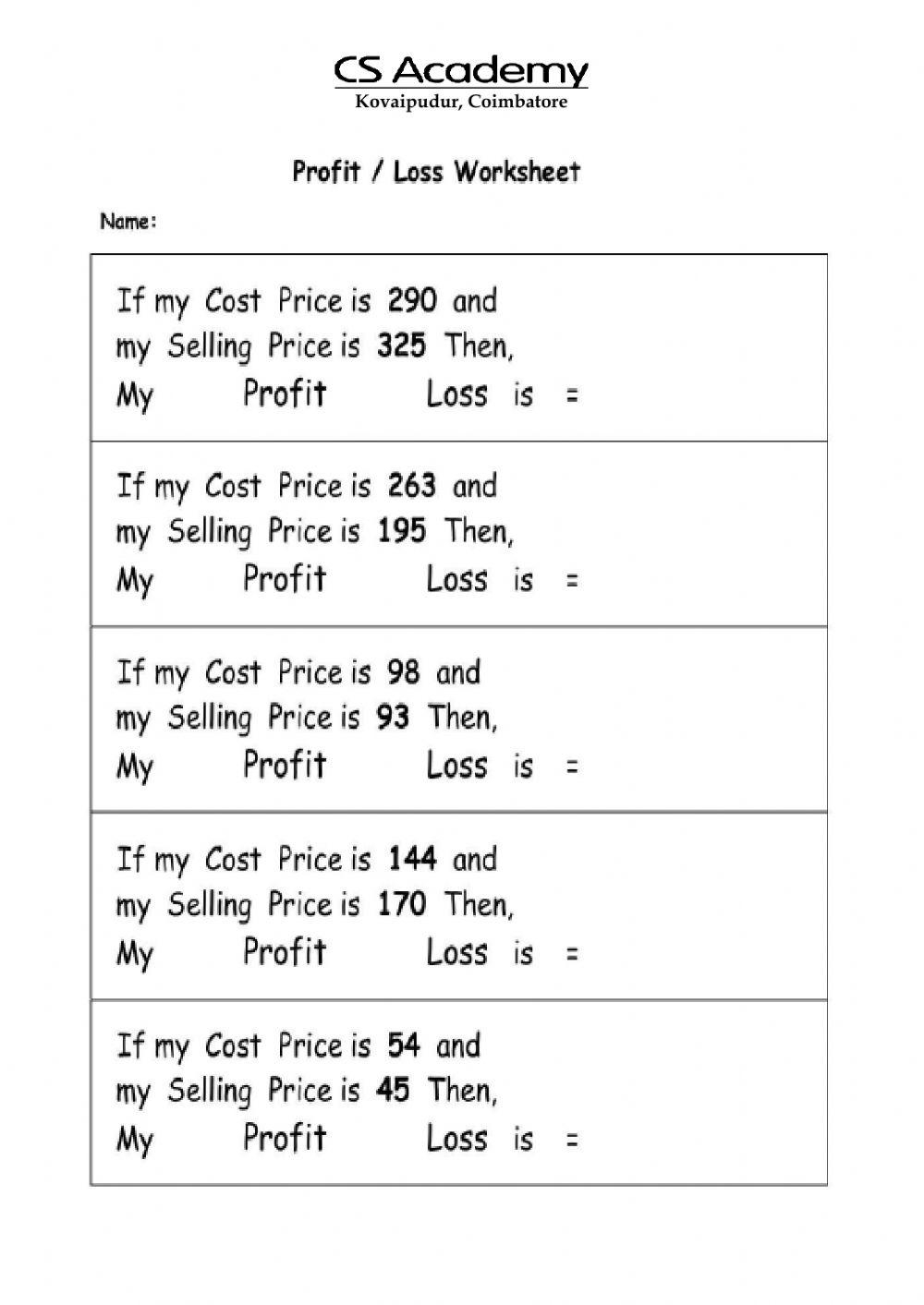 Profit And Loss PDF Worksheets Library